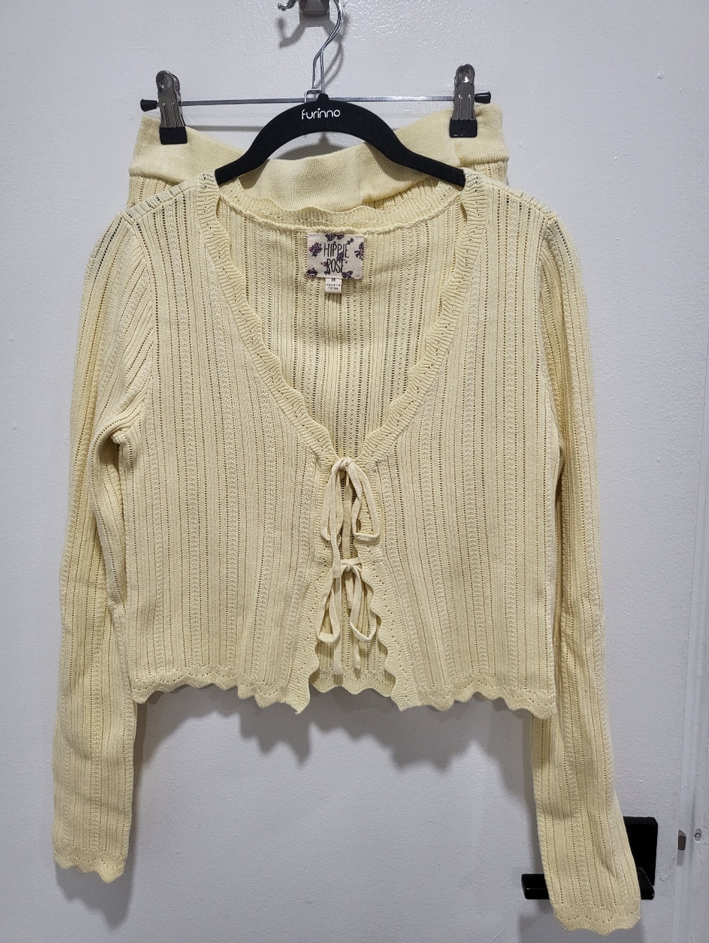 NWOT Hippie Rose Butter Yellow Pointelle Knit Skirt 2pc Set - Size Medium